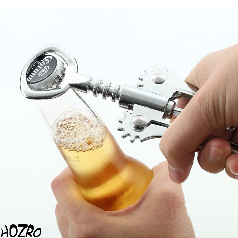 Tirbușon Profesional Manual HOZRO, din Inox – Deschizător de Sticle de Vin Compatibil cu Dopuri din Plută sau Cauciuc, Design Elegant și Rezistent, Culoare Gri HOZRO