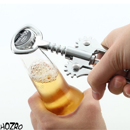 Tirbușon Profesional Manual HOZRO, din Inox – Deschizător de Sticle de Vin Compatibil cu Dopuri din Plută sau Cauciuc, Design Elegant și Rezistent, Culoare Gri HOZRO