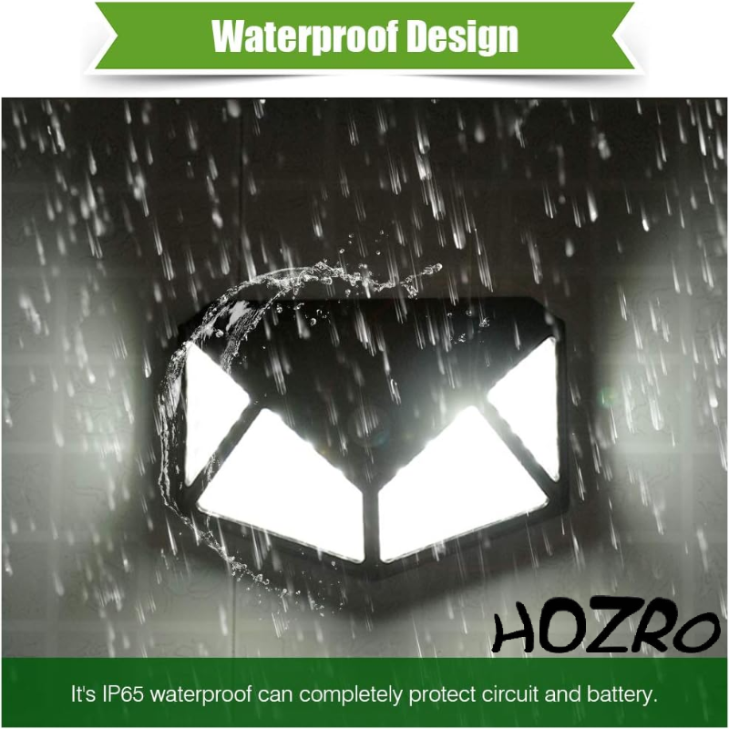 Lampa Solara HOZRO, SH 100, 100 LED-uri, Iluminare de 1000 Lumen, Senzor de Miscare si Lumina, Baterie Reincarcabila 2200mAh, Design Modern, Negru HOZRO