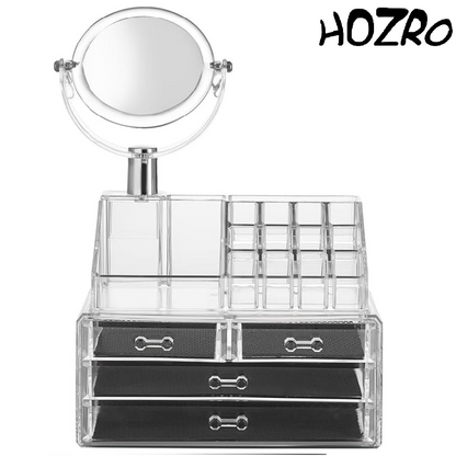 Organizator Cosmetice HOZRO, din Acril cu 4 Sertare și Oglindă – Eleganță și Practicitate pentru Toaletă sau Birou HOZRO