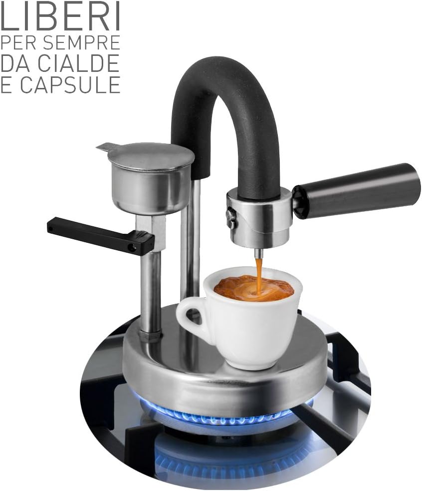Aparat Portabil KAMIRA, Solutia inteligenta pentru un espresso autentic italian direct de pe aragaz, din Inox, Ideal pentru Acasa, Birou, Calatorii, Camping sau Picnic, Tip Espresso Manual KAMIRA