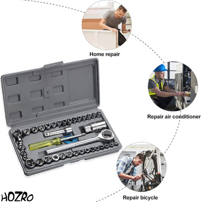 Set Trusă de Scule Universală HOZRO, cu 40 de Piese – Unelte Multifuncționale pentru Reparații Casnice, Auto sau Hobby, în Husă Compactă și Portabilă, Ideală pentru Meșteri Amatori sau Profesioniști HOZRO