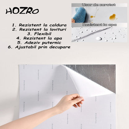 Set 10 x Placi imitatie Marmura autoadezive HOZRO, Model abstract, pentru pereti, acopera o suprafata de 1.8 mp, design modern, foarte usor de montat, 116-14 Negru HOZRO