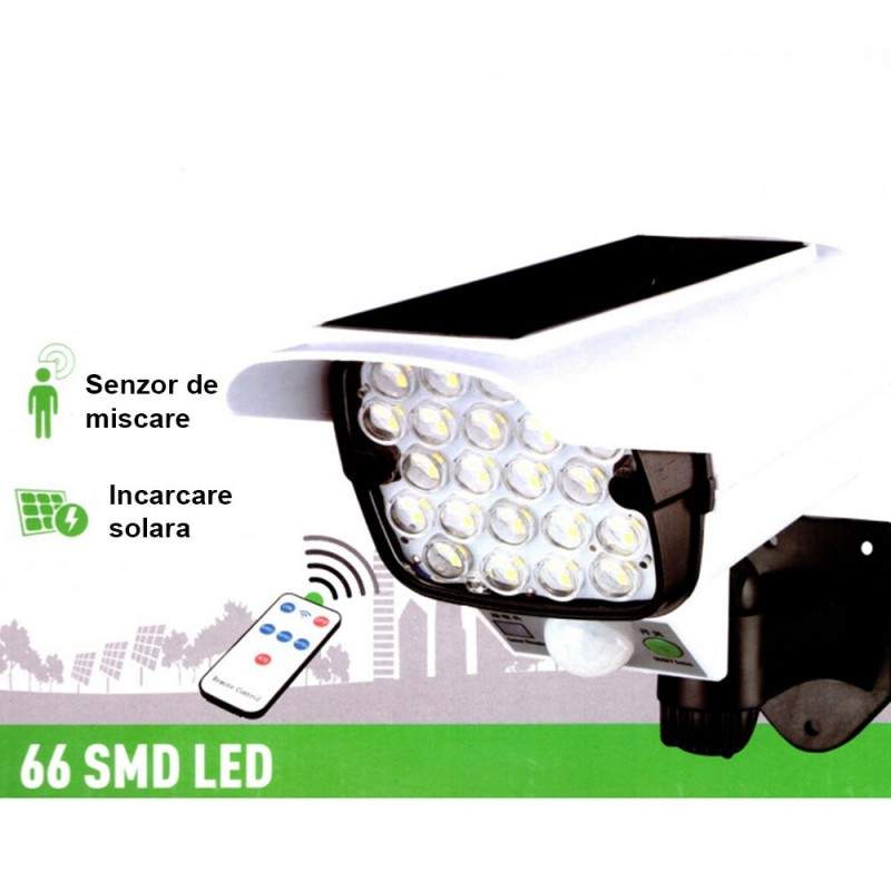 🛡️ Proiector Solar și Cameră Dummy HOZRO JLP-2177 – Securitate Inteligentă și Iluminat Puternic cu Costuri Zero! HOZRO