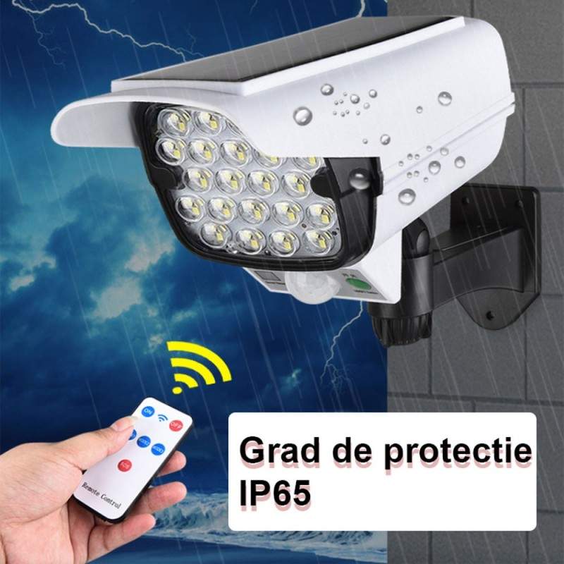🛡️ Proiector Solar și Cameră Dummy HOZRO JLP-2177 – Securitate Inteligentă și Iluminat Puternic cu Costuri Zero! HOZRO