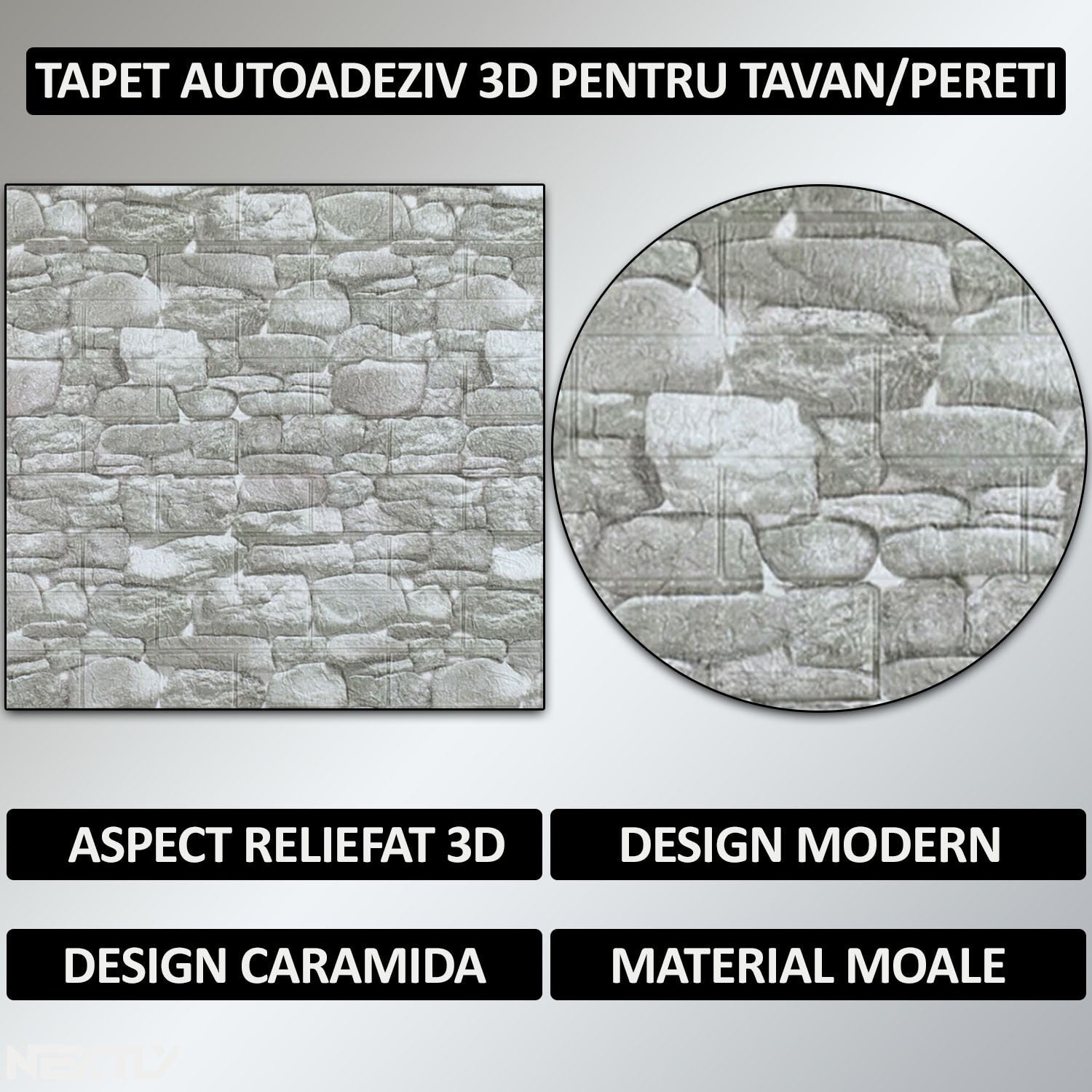Set Tapet 3D Hozro autoadeziv, Model Caramizi Rau Gri Deschis, design modern, foarte usor de montat, Tapet 95 HOZRO
