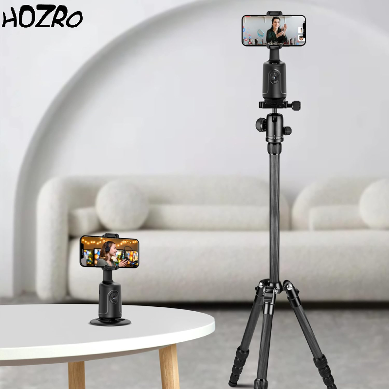 Suport Smart HOZRO, pentru Telefon cu Rotire Automata 360°– Trepied cu Functie de Tracking Facial si Corporal, Control prin Gesturi, Fara Aplicatie, cu Telecomanda si Functie Selfie Stick, Ideal pentru Vlogging, TikTok, Filmari si Streaming HOZRO
