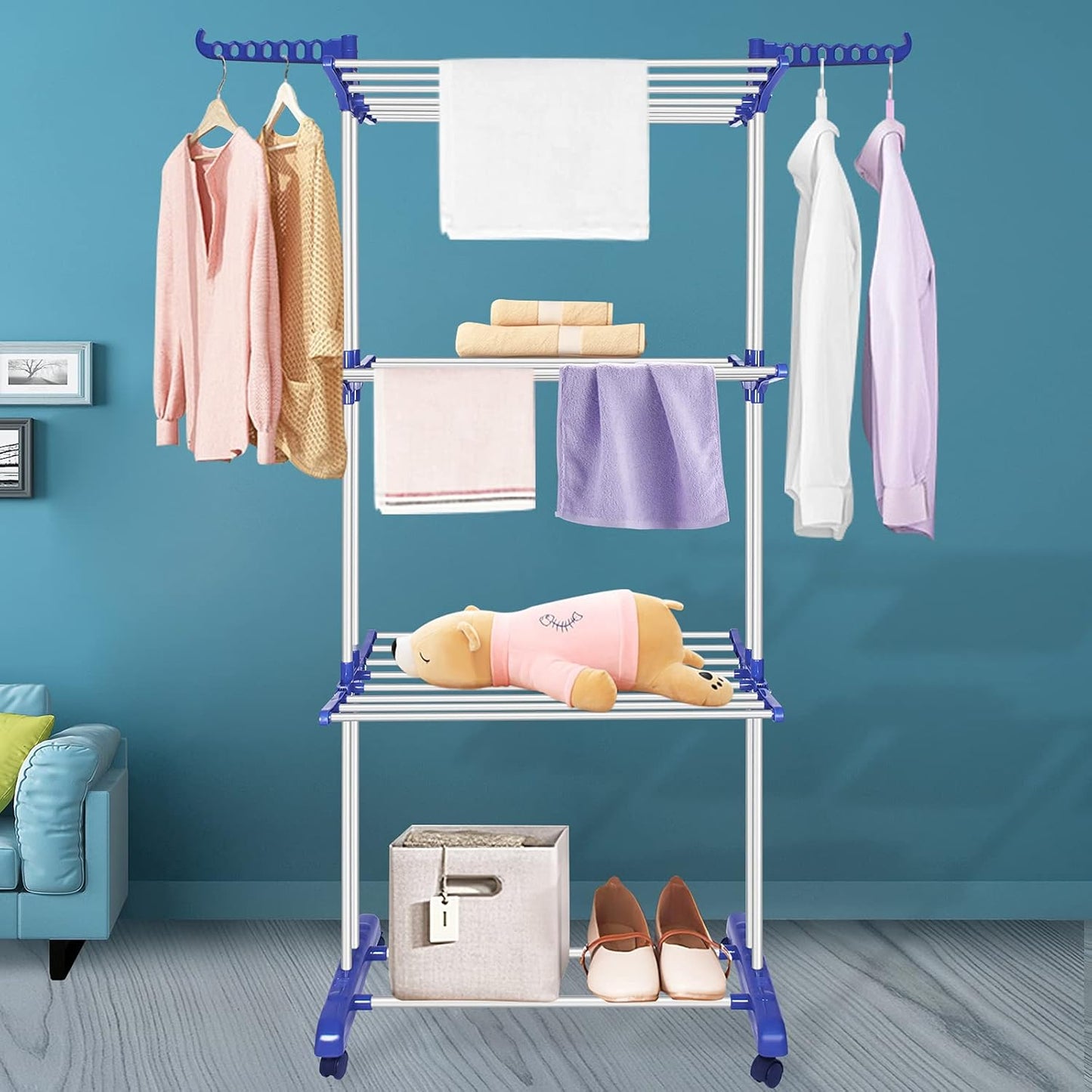 Pachet Smart pentru Uscarea Rufelor – Etajeră Verticală cu 3 Niveluri + Bilă Antișifonare Cadou BESTSELLS