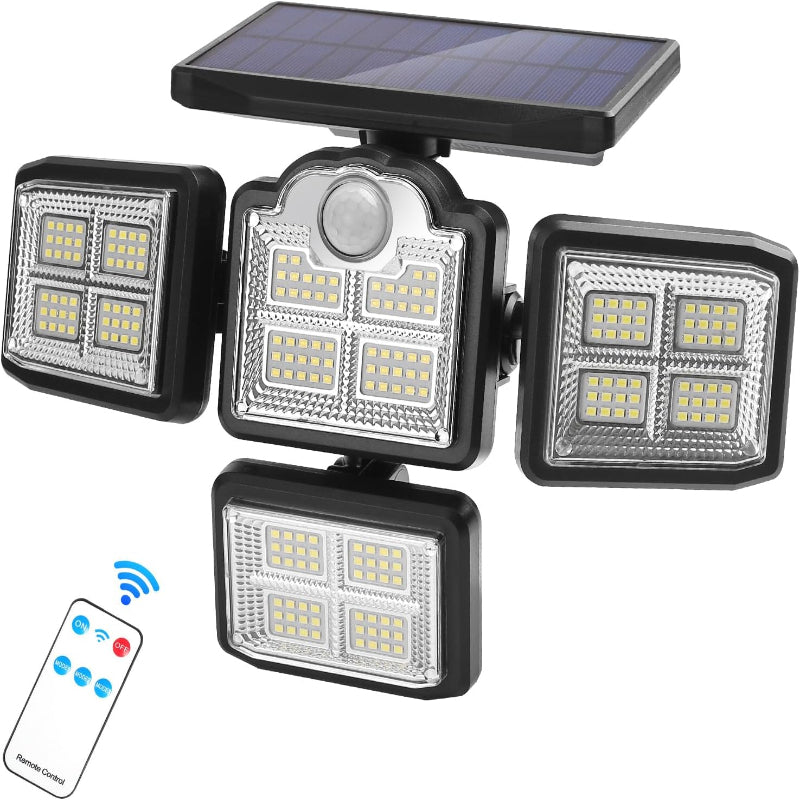 Lampa Solară HOZRO, 38W, 6000LM, 6000K cu Senzor de Mișcare, IP65 Rezistentă la Apă, Control Remote și Panou Solar Integrat pentru Iluminat Exterior – Ideală pentru Curte, Grădină și Casă HOZRO