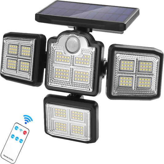 Lampa Solară HOZRO, 38W, 6000LM, 6000K cu Senzor de Mișcare, IP65 Rezistentă la Apă, Control Remote și Panou Solar Integrat pentru Iluminat Exterior – Ideală pentru Curte, Grădină și Casă HOZRO