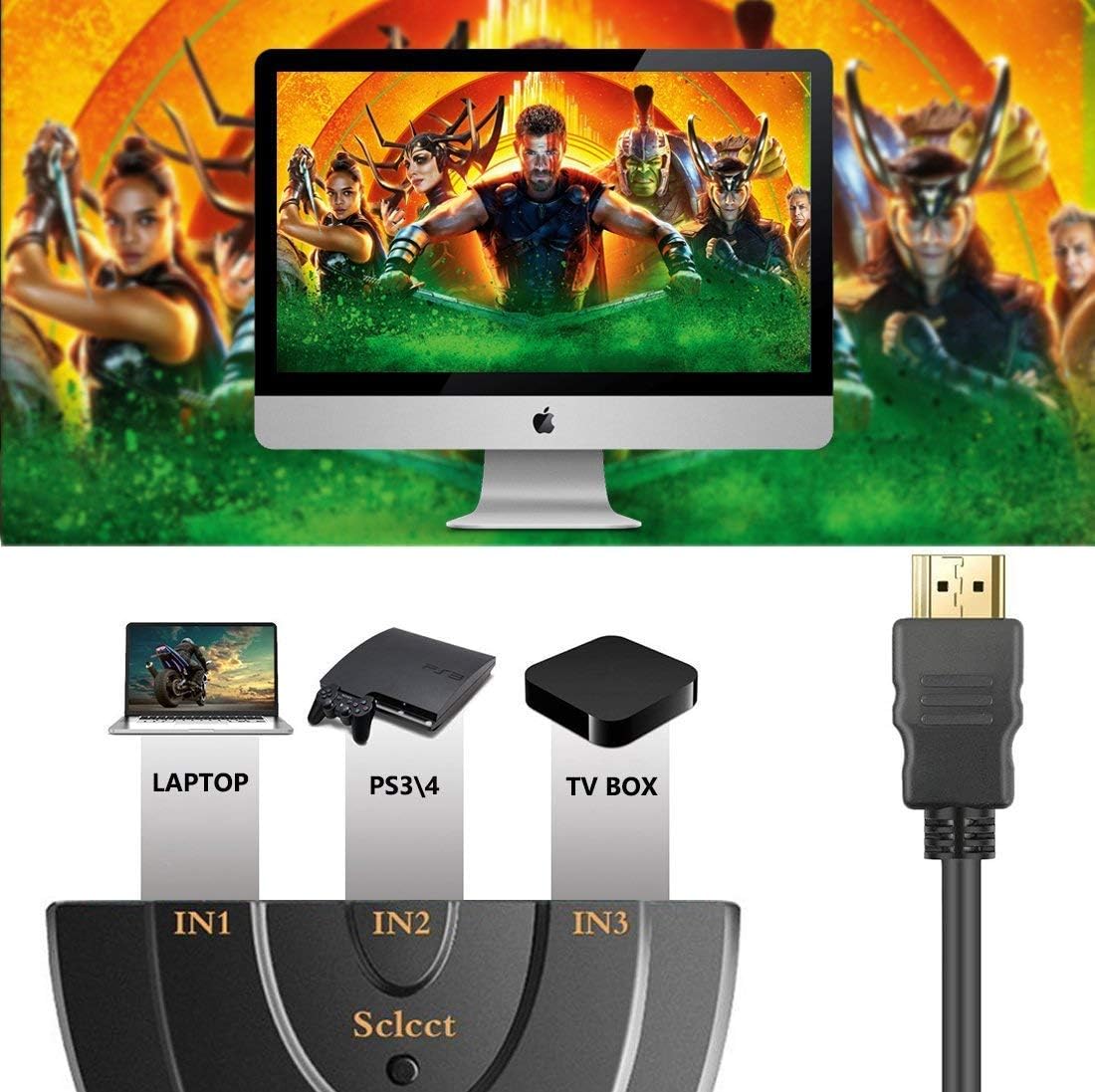 Splitter HDMI, 4K, 3 intrari, 1 iesire cu cablu 50cm BESTSELLS