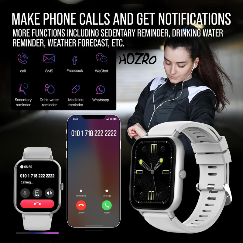 Smartwatch HOZRO, X8 Pro Max, Gri, Ecran HD, Monitorizare Sănătate, IP67 Waterproof, Notificări, Sport, Apel Bluetooth, Compatibil Android & iOS HOZRO