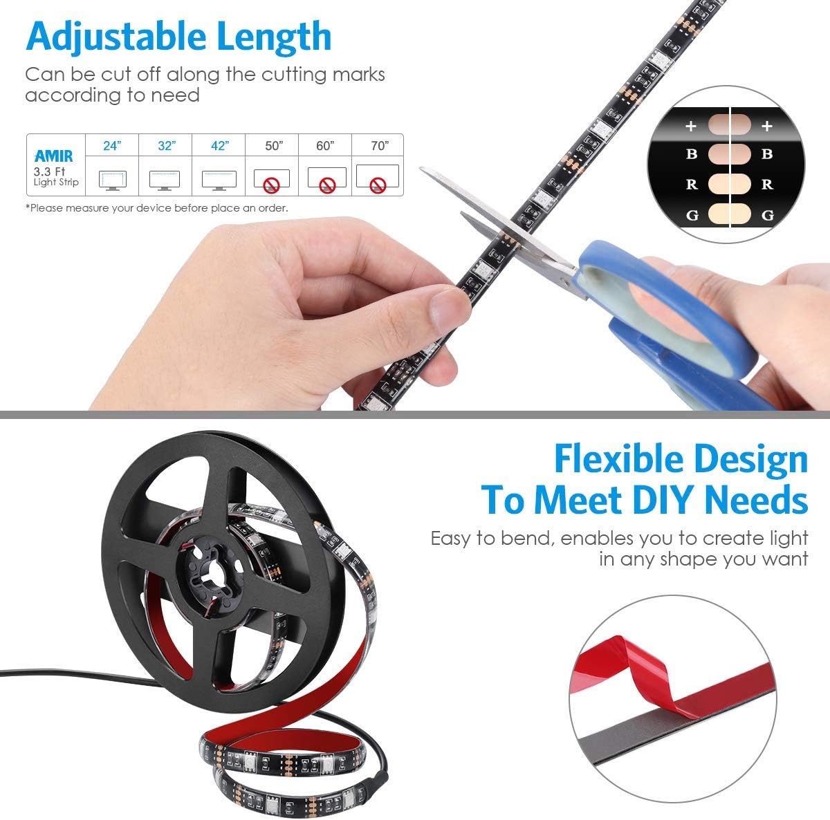 Bandă LED RGB Smart 2 × 1 m, USB, Bluetooth, control prin aplicație, 2 ieșiri RGB BESTSELLS