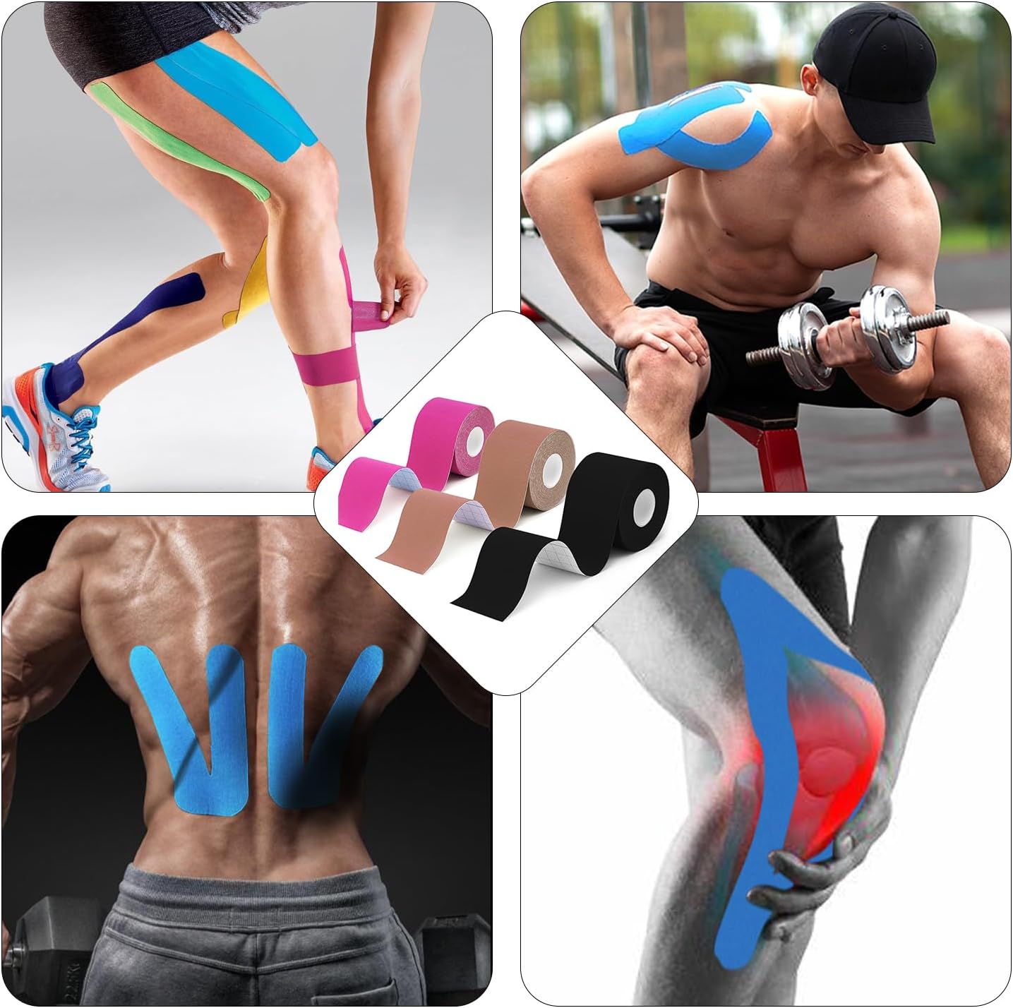 Set 3 Benzi Kinesiologice HOZRO 5 cm x 5 m, pentru Susținerea Mușchilor și Articulațiilor, Impermeabile, Fără Latex, Adeziv Delicat cu Pielea BESTSELLS