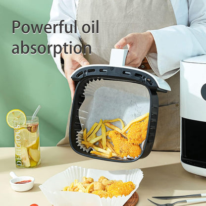 Set 50 bucati hartie de copt, Unica folosinta, Pentru air fryer, Alb, Patrate BESTSELLS