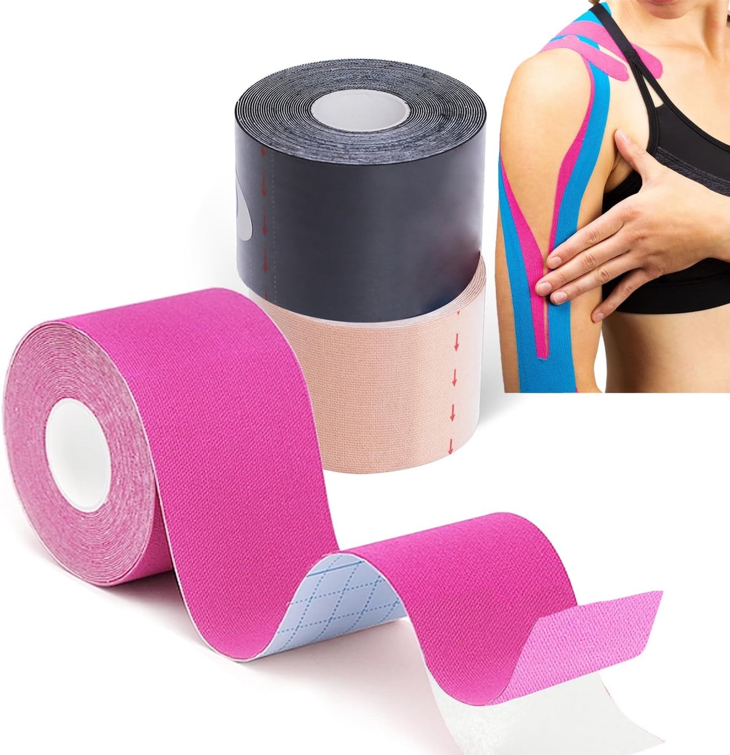Set 3 Benzi Kinesiologice HOZRO 5 cm x 5 m, pentru Susținerea Mușchilor și Articulațiilor, Impermeabile, Fără Latex, Adeziv Delicat cu Pielea BESTSELLS