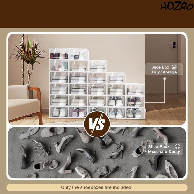 Organizator Pantofi Modular HOZRO, Dimensiune 14x23x33 cm – Cutie Transparentă, Rezistentă și Stivuibilă, Soluție Practică pentru Dressing și Spații de Depozitare HOZRO