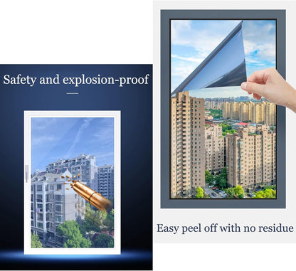 Folie pentru geamuri cu efect de oglindă, albastră, protecție solară și UV, 60 × 200 cm BESTSELLS