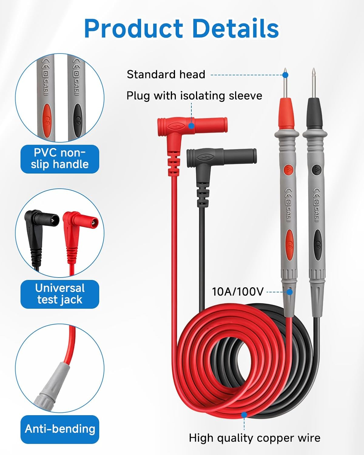 Cabluri de multimetru, 1m, rosu/negru, 4 mm, set de 2 bucati, izolate, 1000V CAT III / 600V CAT IV BESTSELLS
