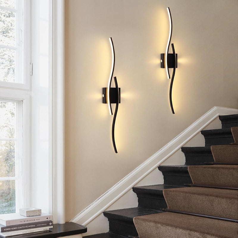 Lampa Modernă HOZRO, cu LED, Design Wave, 100 cm, Negru, 28W, 1350 Lumen, Lumină Alb Caldă, Ideală pentru Living, Dormitor, Baie, Hol HOZRO