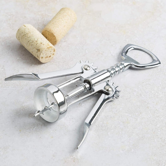 Tirbușon Profesional Manual HOZRO, din Inox – Deschizător de Sticle de Vin Compatibil cu Dopuri din Plută sau Cauciuc, Design Elegant și Rezistent, Culoare Gri HOZRO