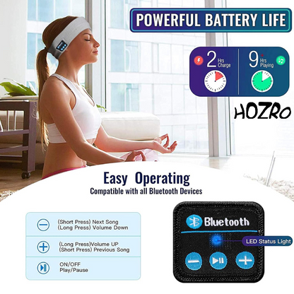 Bentiță Bluetooth HOZRO, cu Căști Wireless și Microfon – Accesoriu 2 în 1, Gri, Moale și Confortabil, Ideal pentru Somn, Sport, Meditație, Jogging, Relaxare sau Călătorii, Compatibilă cu iOS și Android HOZRO