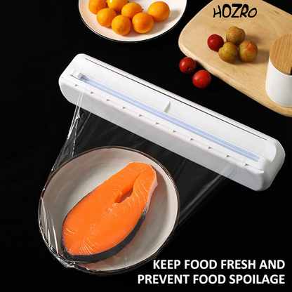 Dispenser HOZRO, pentru Bucătărie – Suport Multifuncțional pentru Folie Alimentară, Aluminiu sau Hârtie de Copt, cu Ventuze, Alb, Compatibil cu Role de Diverse Dimensiuni HOZRO