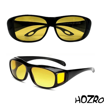 Ochelari de Noapte HOZRO, cu Lentile Galbene – Se Poartă Peste Ochelari de Vedere, Design Wrap Around, Reduc Oboseala Oculară și Strălucirea Farurilor, Ideali pentru Condus HOZRO