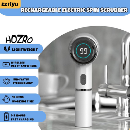 Perie Electrica de Curatare HOZRO, 5 in 1 – Cu Ecran LED, 3 Viteze, Rezistenta la Apa IPX7 si 5 Capete Intersanjabile pentru Baie, Bucatarie, Sticla, Gratar si Terasa, Alb HOZRO