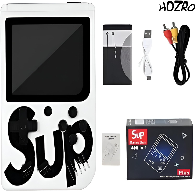 Consolă Retro HOZRO, Portabilă SUP 400 în 1 – Game Box cu Ecran și Controller, Ieșire TV, Card 8GB, Jocuri Clasice Mario, Contra, Turtles și Alte 400 de Jocuri, Culoare Albă HOZRO