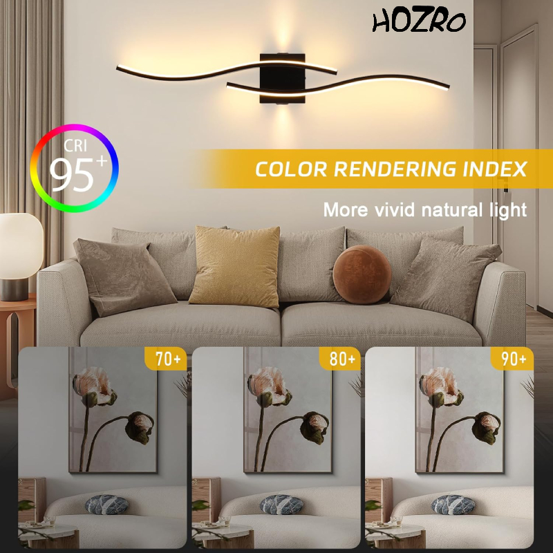 Lampa Modernă HOZRO, cu LED, Design Wave, 100 cm, Negru, 28W, 1350 Lumen, Lumină Alb Caldă, Ideală pentru Living, Dormitor, Baie, Hol HOZRO