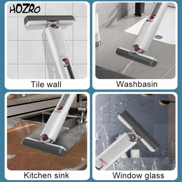 Pachet Curățenie HOZRO: Mop Plat Tip X cu Autostoarcere, 140 cm + Mini Mop Portabil Squeeze cu Burete Absorbant, Umed/Uscat HOZRO