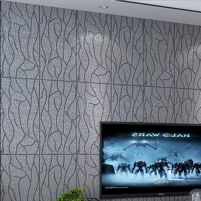 Set Tapet 3D, GROSIME 5MM, Hozro, autoadeziv, Model Valuri, design modern, foarte usor de montat, Tapet Galben/Gri HOZRO