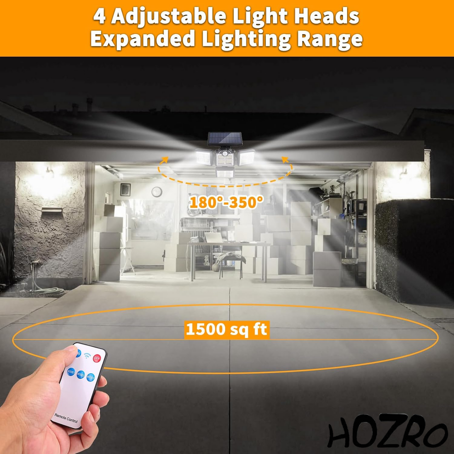 Lampa Solară HOZRO, 38W, 6000LM, 6000K cu Senzor de Mișcare, IP65 Rezistentă la Apă, Control Remote și Panou Solar Integrat pentru Iluminat Exterior – Ideală pentru Curte, Grădină și Casă HOZRO