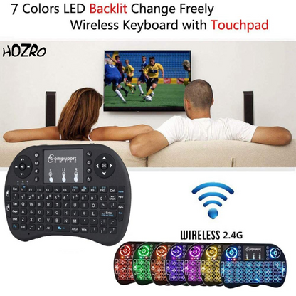 Mini Tastatură Wireless HOZRO, i8 Air – Iluminată, cu Touchpad, Compatibilă cu Android, Windows, Smart TV, TV Box, Mini PC, Laptop, Tabletă – Negru HOZRO