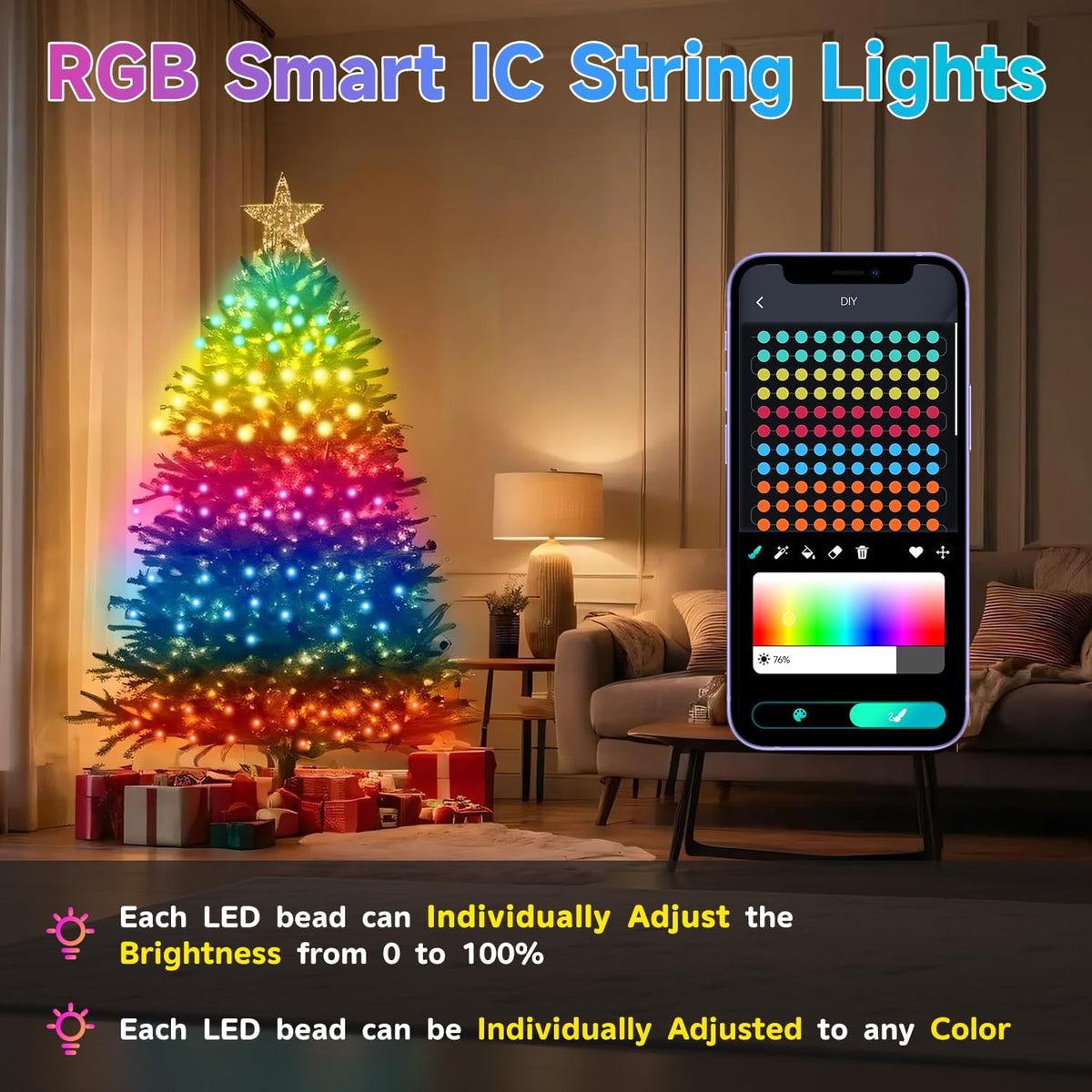 Bandă LED RGB Smart 5 m, USB, Bluetooth, control prin aplicație și telecomandă, IP65 BESTSELLS