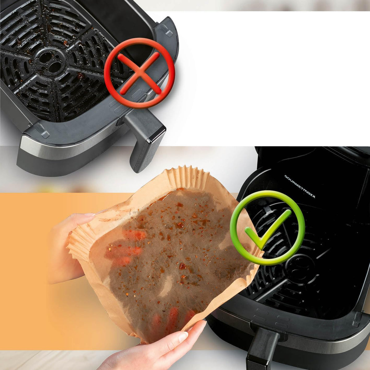 Set 50 bucati hartie de copt, Unica folosinta, Pentru air fryer, Maro, Patrate BESTSELLS