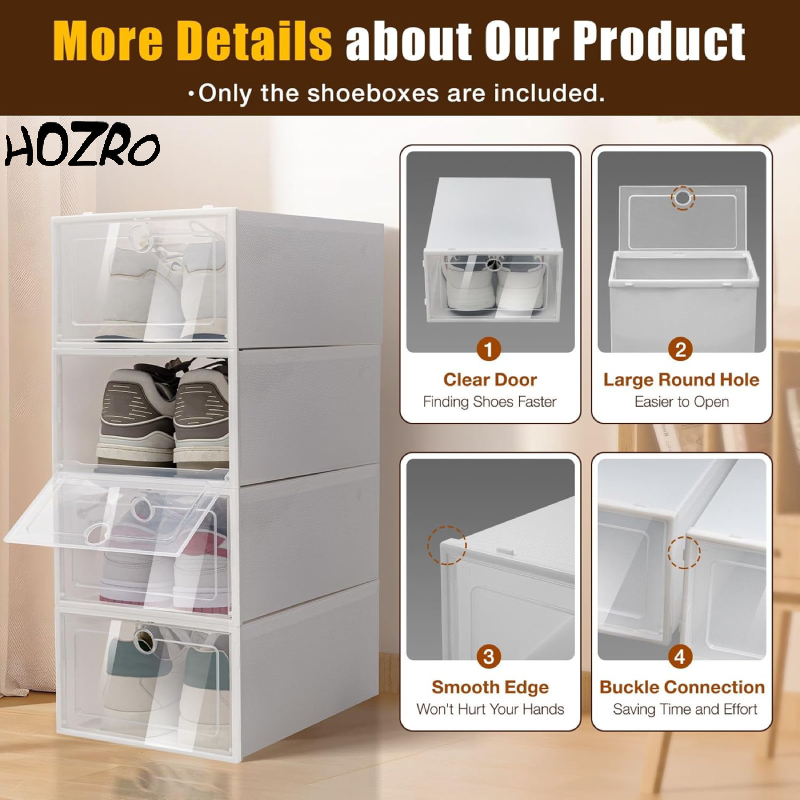 Organizator Pantofi Modular HOZRO, Dimensiune 14x23x33 cm – Cutie Transparentă, Rezistentă și Stivuibilă, Soluție Practică pentru Dressing și Spații de Depozitare HOZRO