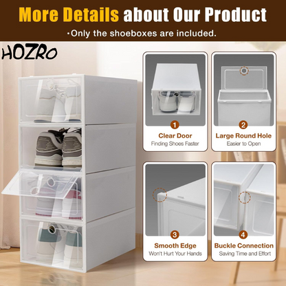 Organizator Pantofi Modular HOZRO, Dimensiune 14x23x33 cm – Cutie Transparentă, Rezistentă și Stivuibilă, Soluție Practică pentru Dressing și Spații de Depozitare HOZRO