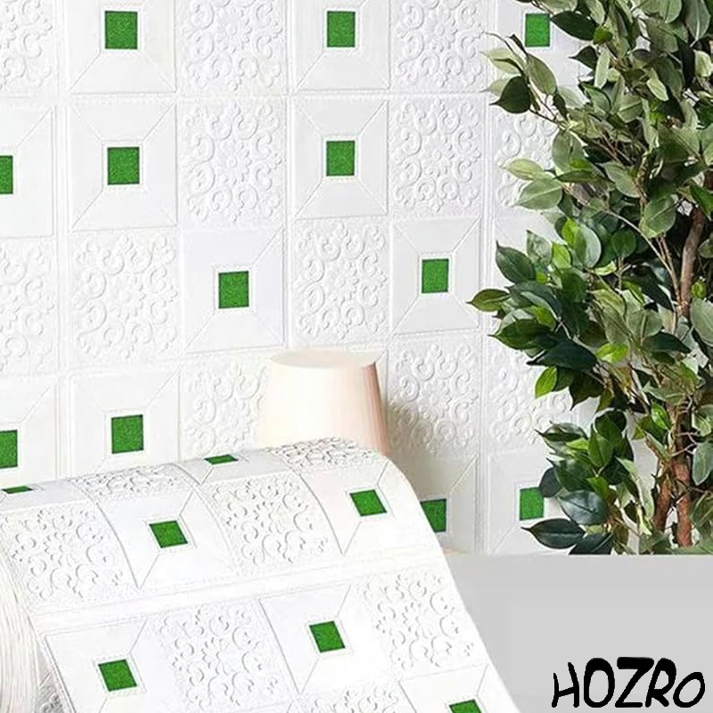 Tapet 3D autoadeziv, Model pentru Tavan/Perete, design modern, foarte usor de montat, Alb/Verde HOZRO