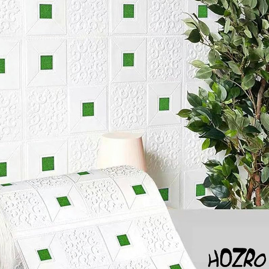 Tapet 3D autoadeziv, Model pentru Tavan/Perete, design modern, foarte usor de montat, Alb/Verde HOZRO