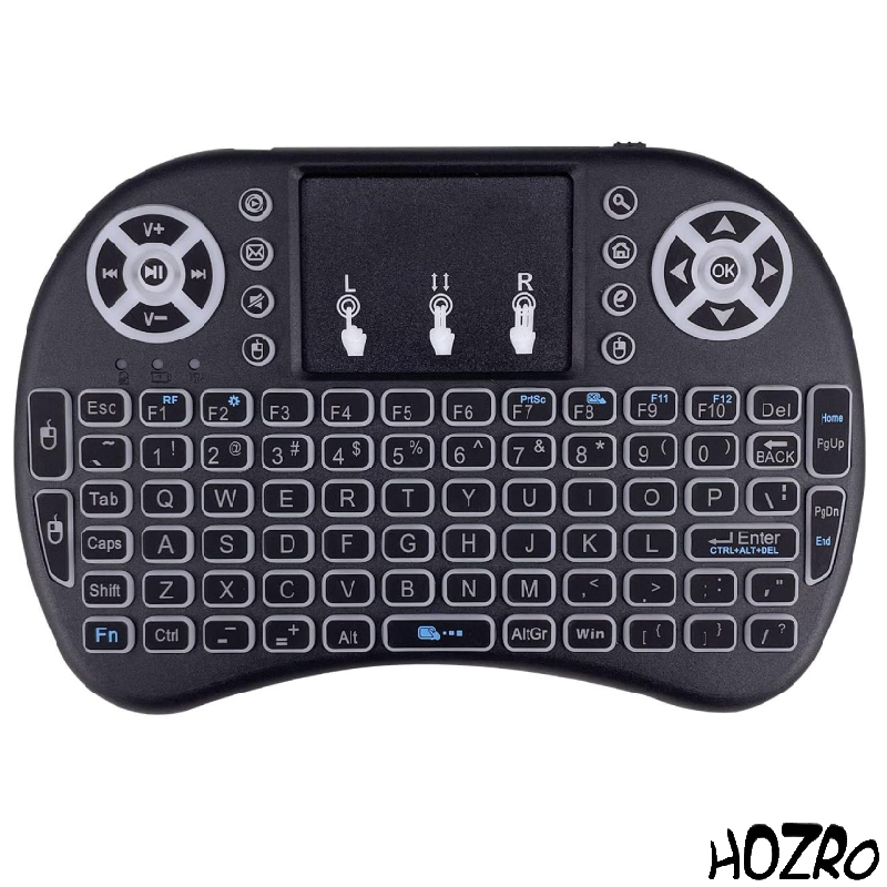 Mini Tastatură Wireless HOZRO, i8 Air – Iluminată, cu Touchpad, Compatibilă cu Android, Windows, Smart TV, TV Box, Mini PC, Laptop, Tabletă – Negru HOZRO