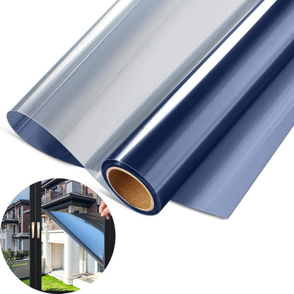 Folie pentru geamuri cu efect de oglindă, albastră, protecție solară și UV, 60 × 200 cm BESTSELLS