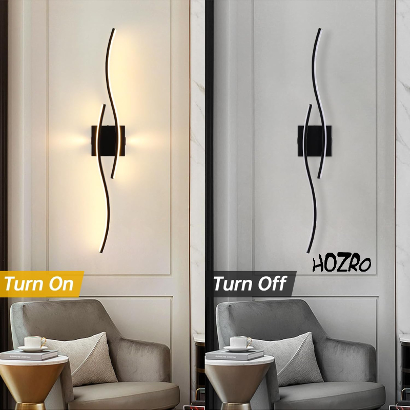 Lampa Modernă HOZRO, cu LED, Design Wave, 100 cm, Negru, 28W, 1350 Lumen, Lumină Alb Caldă, Ideală pentru Living, Dormitor, Baie, Hol HOZRO