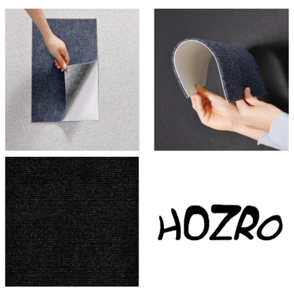 Placi adezive tip mocheta HOZRO, 60X60 cm, usor de instalat, material textil, antiderapante, usor de curatat, model NEGRU 602-21 BESTSELLS