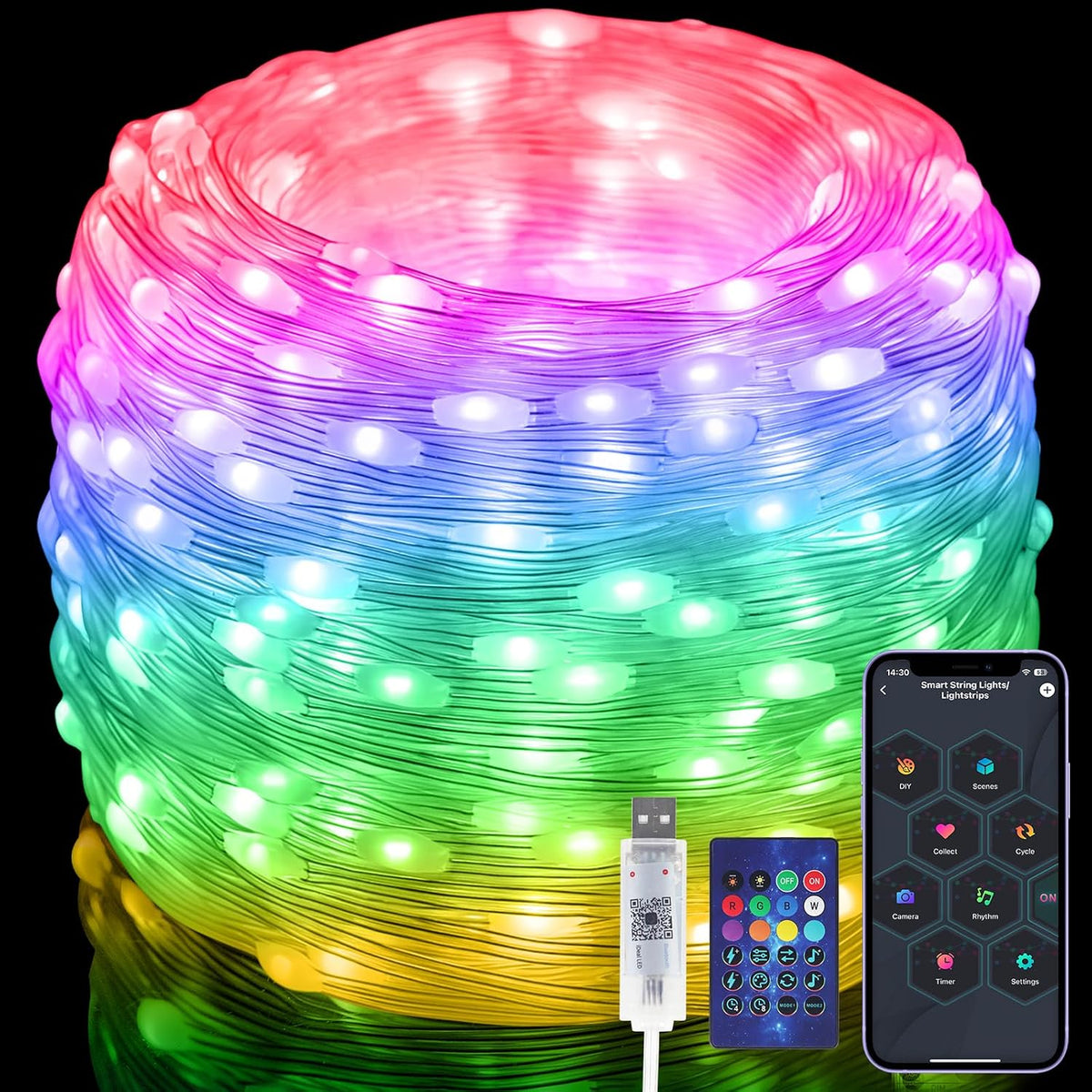 Bandă LED RGB Smart 5 m, USB, Bluetooth, control prin aplicație și telecomandă, IP65 BESTSELLS