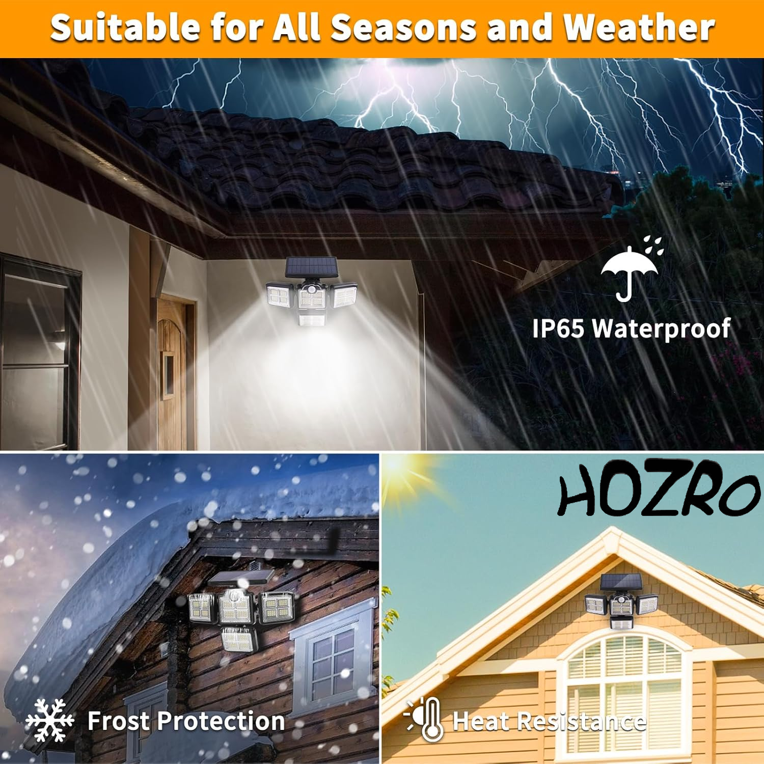 Lampa Solară HOZRO, 38W, 6000LM, 6000K cu Senzor de Mișcare, IP65 Rezistentă la Apă, Control Remote și Panou Solar Integrat pentru Iluminat Exterior – Ideală pentru Curte, Grădină și Casă HOZRO