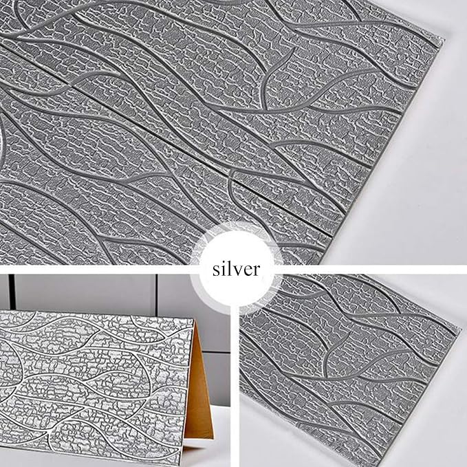 Set Tapet 3D, GROSIME 5MM, Hozro, autoadeziv, Model Valuri, design modern, foarte usor de montat, Tapet Galben/Gri HOZRO