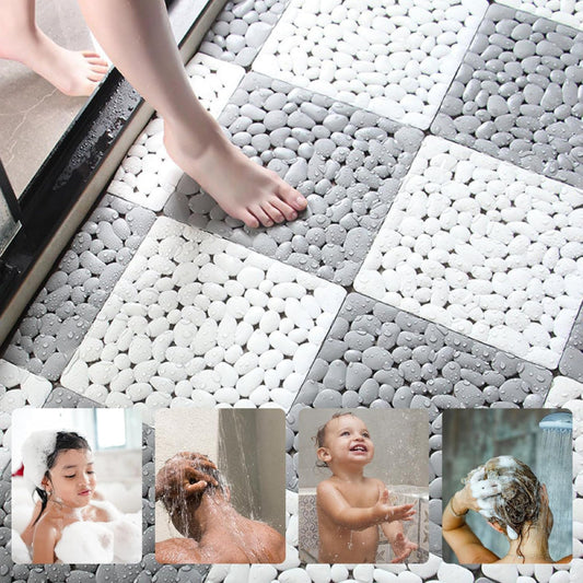 Covor Antiderapant HOZRO – Tip Dale, Alb & Gri, Design Texturat cu Pietre Naturale, Modular și Rezistent la Apă HOZRO