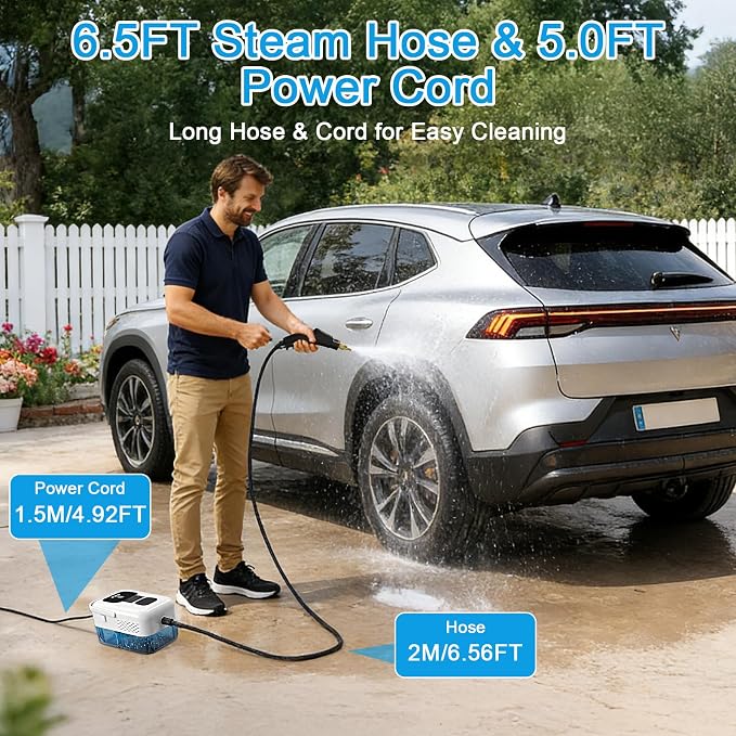 Aparat de Curățat cu Aburi Portabil Hozro XBS-002, 1500W, Rezervor 1000ml, Încălzire Rapidă 15s, 6 Trepte de Putere, Multifuncțional pentru Casă și Auto HOZRO